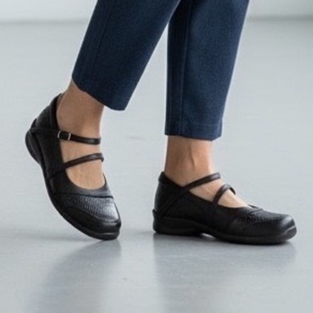 Aetrex Mary Jane Shoes Black Textured Pebbled Leather Comfort Size 7.5